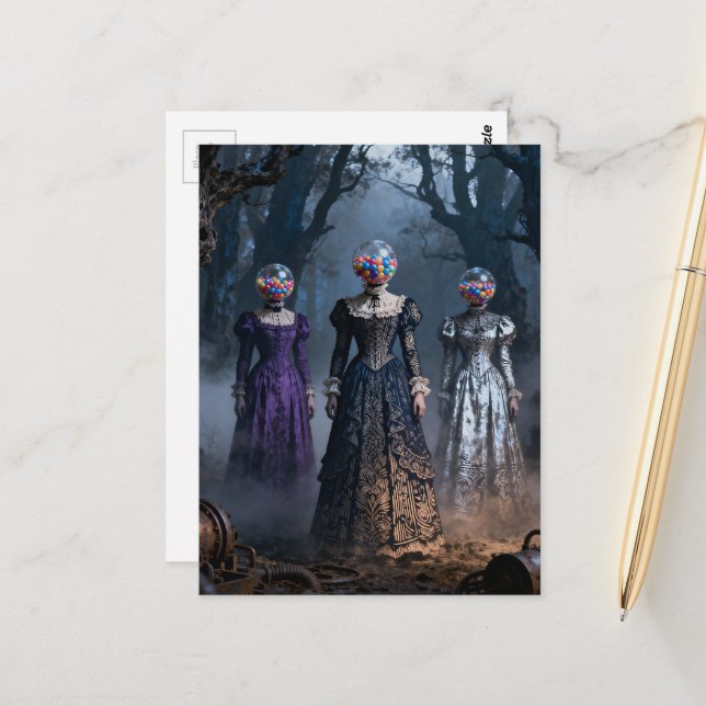 Surreal Vintage Bubblegum Machine Head Ladies Vykort (Fram/Back In Situ)