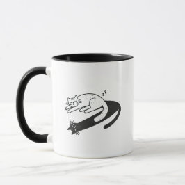 Surreal White Cat Sleeping with AVakBlack Shadow Mugg
