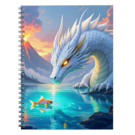 Surreal White Dragon och Guld Fish Anteckningsbok
