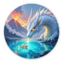 Surreal White Dragon och Guld Fish