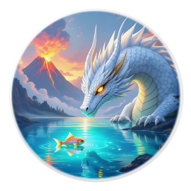 Surreal White Dragon och Guld Fish Knopp (Framsidan)