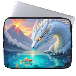 Surreal White Dragon och Guld Fish Laptop Fodral