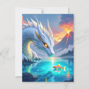Surreal White Dragon och Guld Fish Vykort