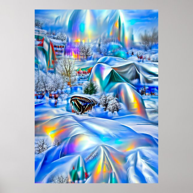 Surreal Winter Wonderland med Iridescent Ljus Poster (Framsidan)