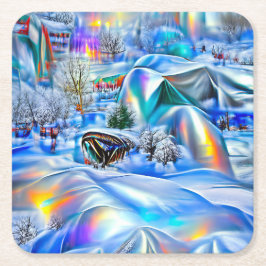 Surreal Winter Wonderland med Iridescent Ljus Underlägg Papper Kvadrat