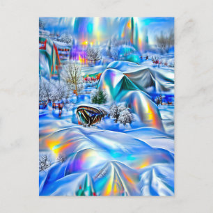 Surreal Winter Wonderland med Iridescent Ljus Vykort