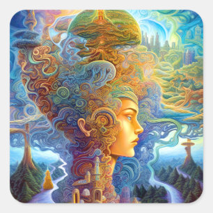 Surreal Woman Ligcape Fantasy Art Fyrkantigt Klistermärke