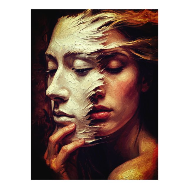 Surreal Woman Portrait with Painted Mask Fototryck (Framsidan)