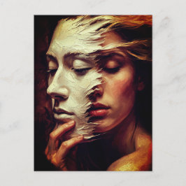 Surreal Woman Portrait with Painted Mask Vykort