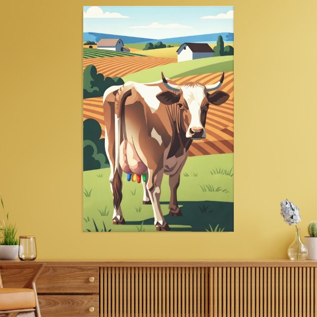 Surreal WPA styled cow Canvastryck (Insitu (Vardagsrum))