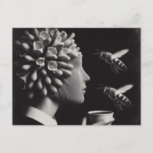 Surreala blommor, kalvar och bin vykort