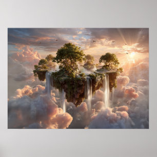 Surreala Flytande öar med vattenfall Poster