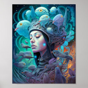 Surreala kvinnliga fåglar Visionär konst Poster