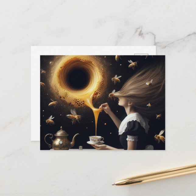 Surreala kvinnor och Bees Morgtea och honung Vykort (Fram/Back In Situ)