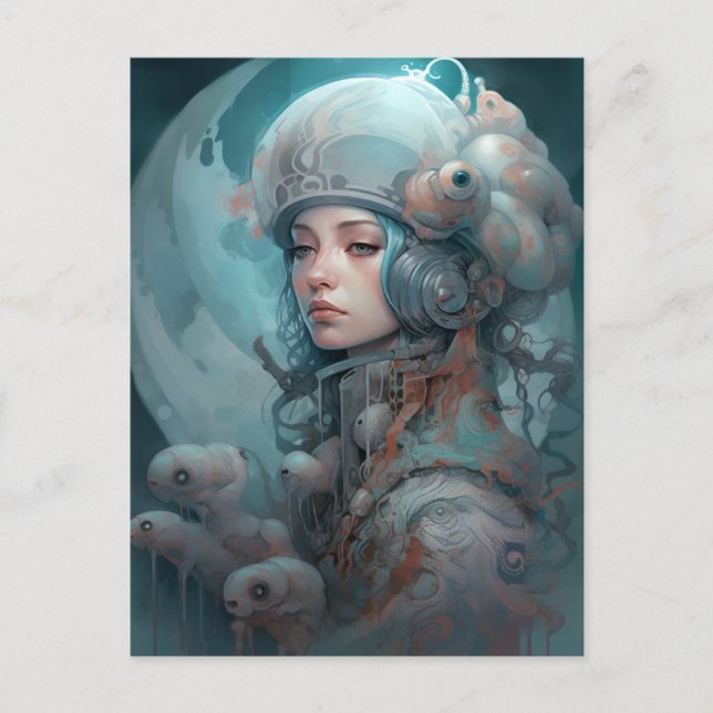 Surreala kvinnor och varelser i Science fiction Vykort (Framsida)