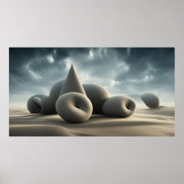 Surreala moderna geometriska former i öknen poster