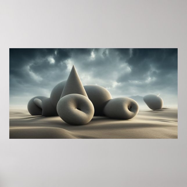 Surreala moderna geometriska former i öknen poster (Framsidan)