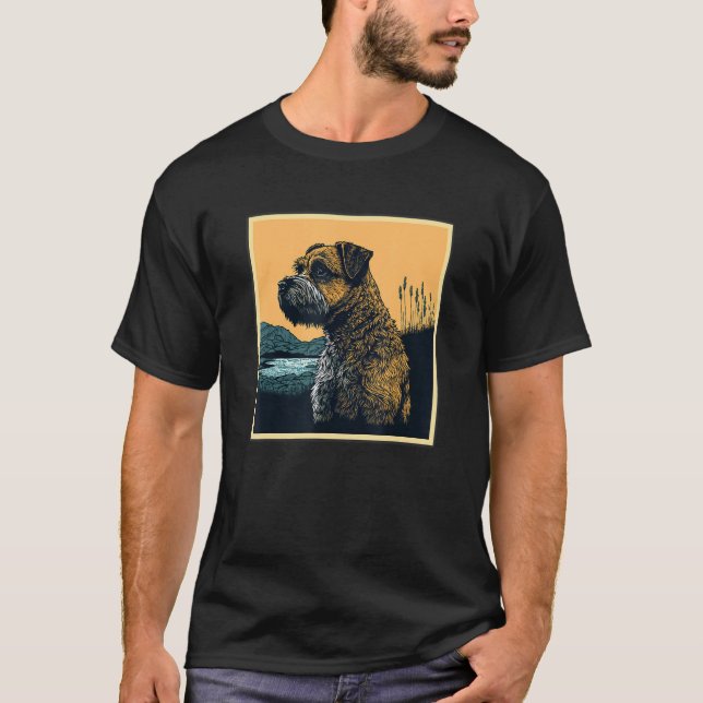 Surrealism Japanese Painting Border Terrier dog T Shirt (Framsida)