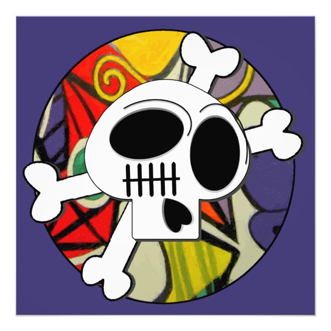 Surrealism Kawaii Goth Skull och Crossbone Fototryck (Framsidan)