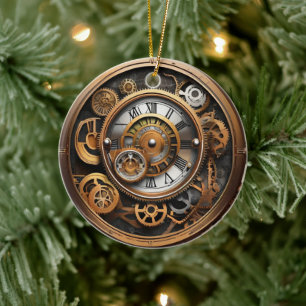 Surrealism Steampunk Time Clock Gears Julgransprydnad Keramik
