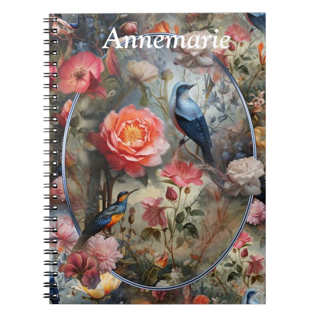 Surrealist Art med blommor och fåglar Anteckningsbok (Framsidan)