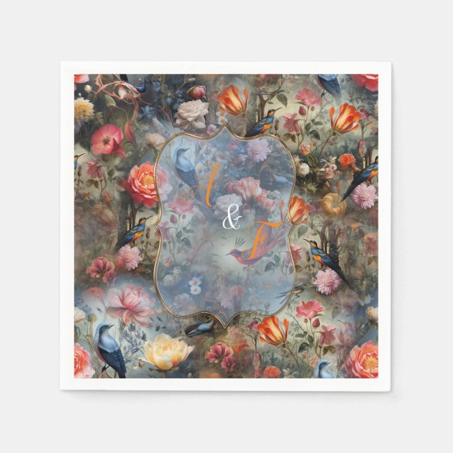 Surrealist Art med blommor och fåglar Pappersservett (Framsidan)