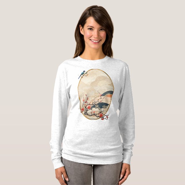 Surrealist Art med blommor och fåglar T Shirt (Hel framsida)