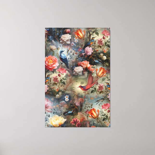 Surrealist Art med Kanvastrycket Flowers & Birds Canvastryck (Framsida)
