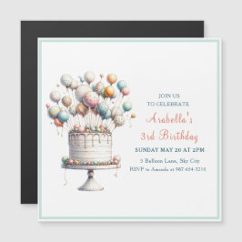 Surrealist, Cute Balloations och Birthday Cake Magnetisk Inbjudningskort