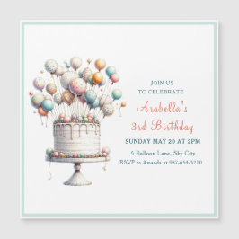Surrealist, Cute Balloations och Birthday Cake Magnetisk Inbjudningskort