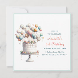 Surrealist, Cute Balloons och Birthday Cake Square Inbjudningar