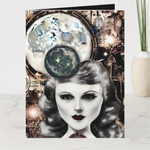 Surrealistisk Abstrakt Art Deco Kvinna Ansikte Tack Kort