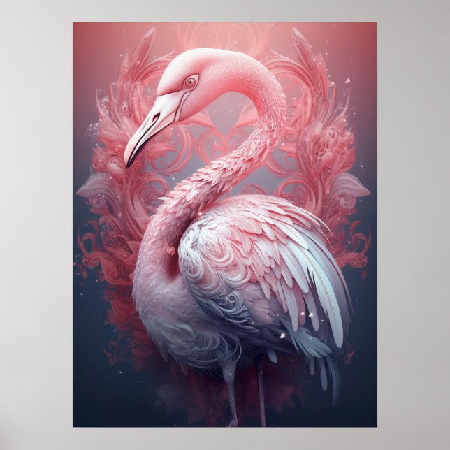 Surrealistisk abstrakt rosa flamingo poster (Framsidan)