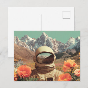 Surrealistisk astronaut i blomsterfält vykort