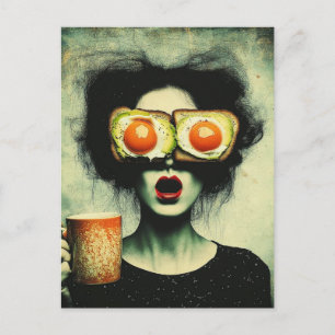 Surrealistisk Avokadotoast och kaffekvinna Vykort