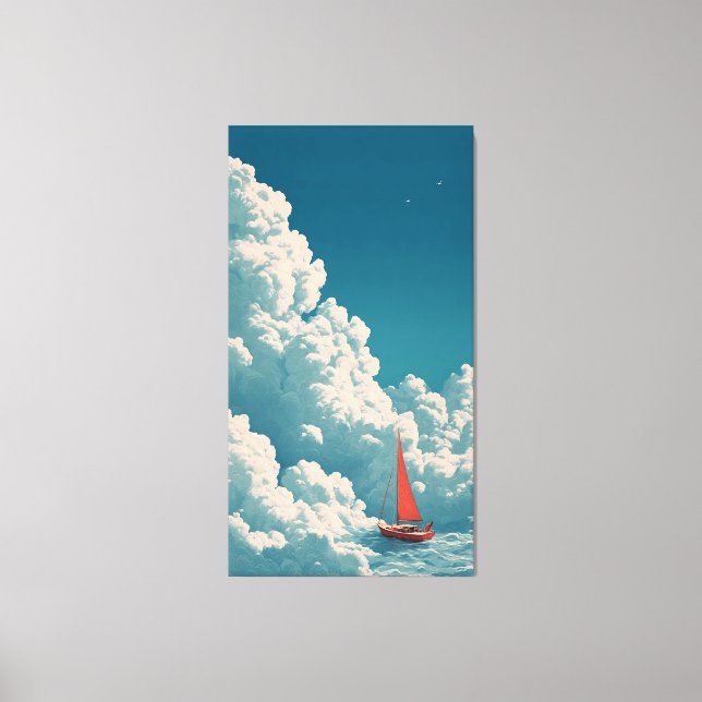 Surrealistisk båt som seglar över himmel drömlands canvastryck (Framsida)