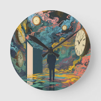 Surrealistisk figur rum virvlande klockor rökgrafi
