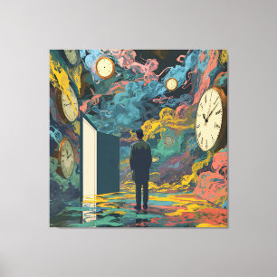 Surrealistisk figur rum virvlande klockor rökgrafi canvastryck