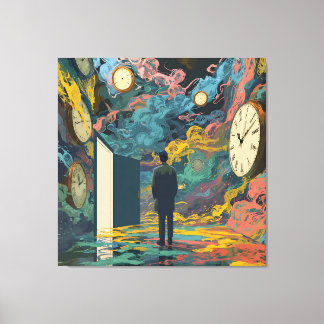 Surrealistisk figur rum virvlande klockor rökgrafi canvastryck