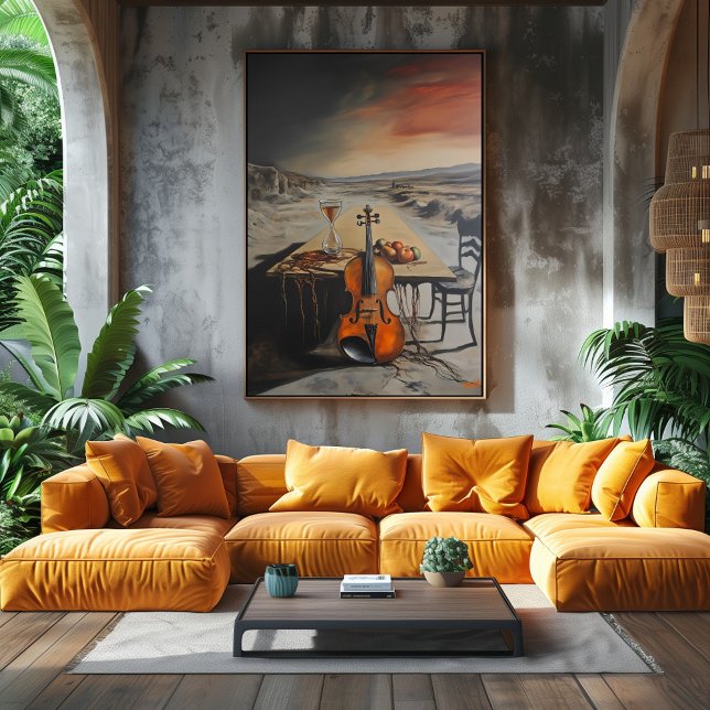 Surrealistisk fiol och timglas på övergiven bord poster (Skapare uppladdad)