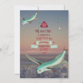 Surrealistisk flygande fisk julcitat julkort