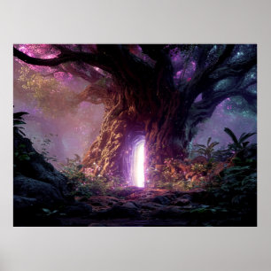 Surrealistisk Förtrollad Träd Med Lysande Portal Poster