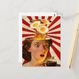 Surrealistisk frukost Toast och kaffekvinna röd vi Vykort