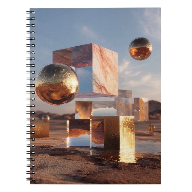 Surrealistisk geometrisk komposition med gyllene s anteckningsbok (Framsidan)