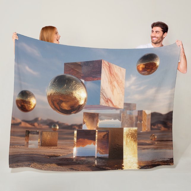 Surrealistisk geometrisk komposition med gyllene s fleecefilt (På plats)