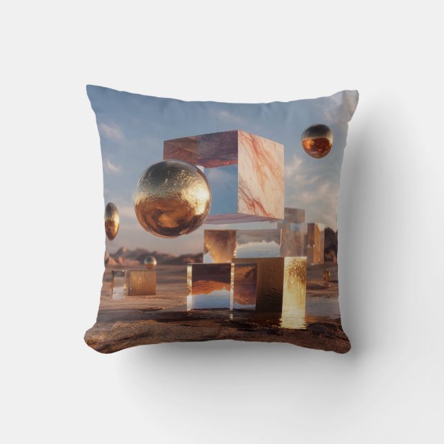 Surrealistisk geometrisk komposition med gyllene s kudde (Framsida)