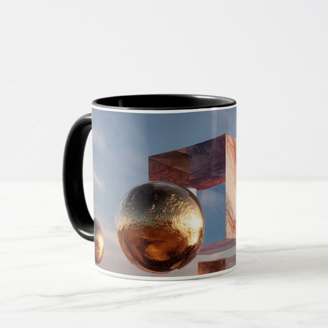 Surrealistisk geometrisk komposition med gyllene s mugg (Framsida vänster)
