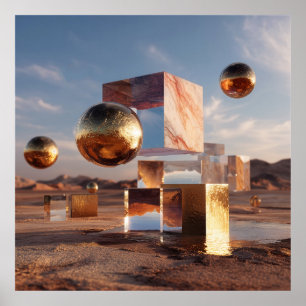 Surrealistisk geometrisk komposition med gyllene s poster