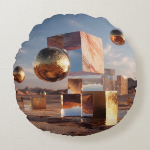 Surrealistisk geometrisk komposition med gyllene s rund kudde