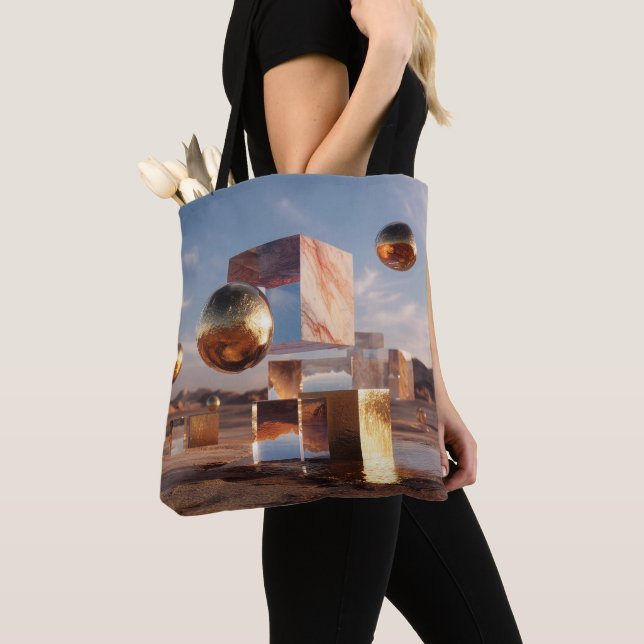 Surrealistisk geometrisk komposition med gyllene s tygkasse (Närbild)